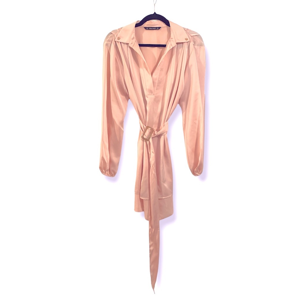 New Women’s Pink Belted Long Sleeve Flowy Blouse Size S